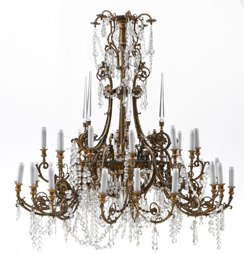 Gilded bronze and crystal ceiling lamp following 19th centu