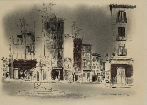JOSE MARIA SANCHA PADROS, "Puerta cerrada, Madrid", 1972, C