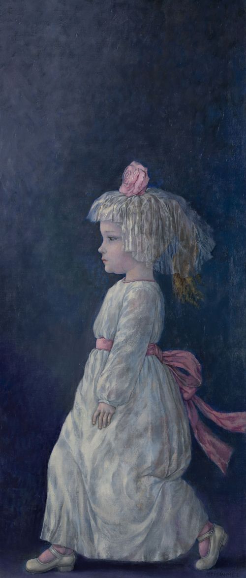 PEPI SÁNCHEZ, "Niña ensimismada", Óleo sobre lienzo