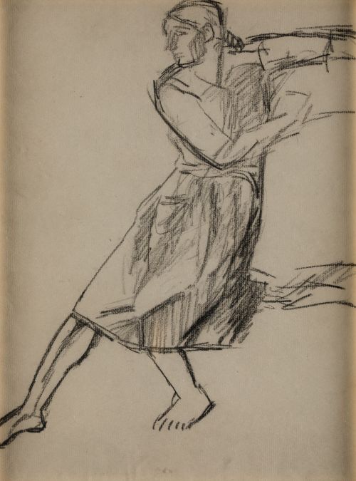 DANIEL VÁZQUEZ DÍAZ, "Mujer vasca", Carboncillo sobre papel