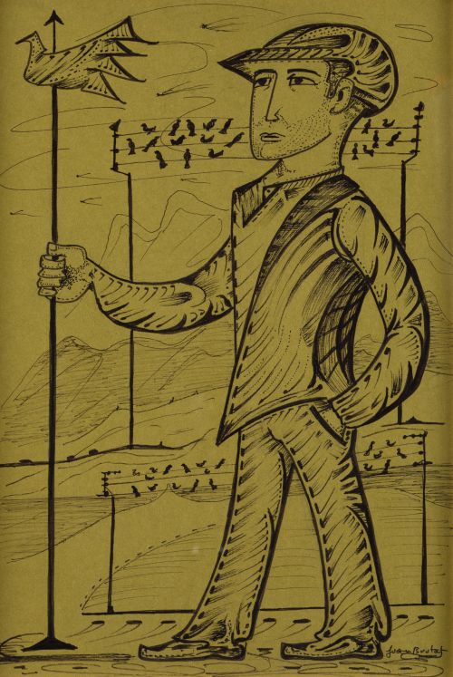 JOAN BROTAT, "Hombre y pájaro", Tinta sobre papel