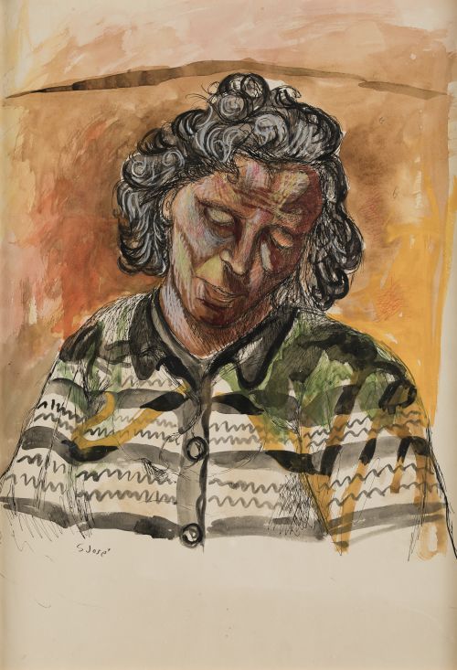 FRANCISCO SAN JOSE GONZÁLEZ, "La abuela", Técnica mixta sob