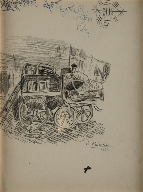 BENJAMÍN PALENCIA, "Coche de caballos", 1930, Lápiz y bolíg