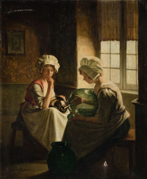 ALBERT SORKAU, "Mujeres en interior", Óleo sobre lienzo