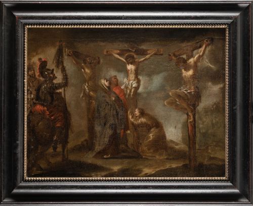 ESCUELA FLAMENCA, "El Calvario", Óleo sobre lienzo.