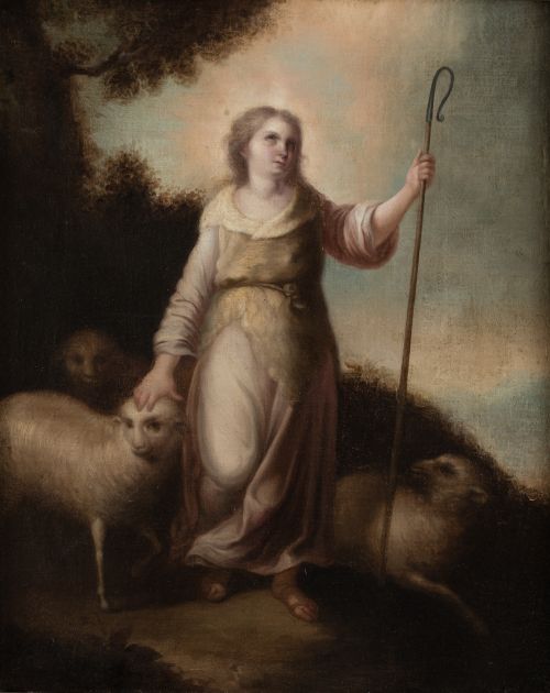 ESCUELA SEVILLANA, "El Buen Pastor", Óleo sobre lienzo