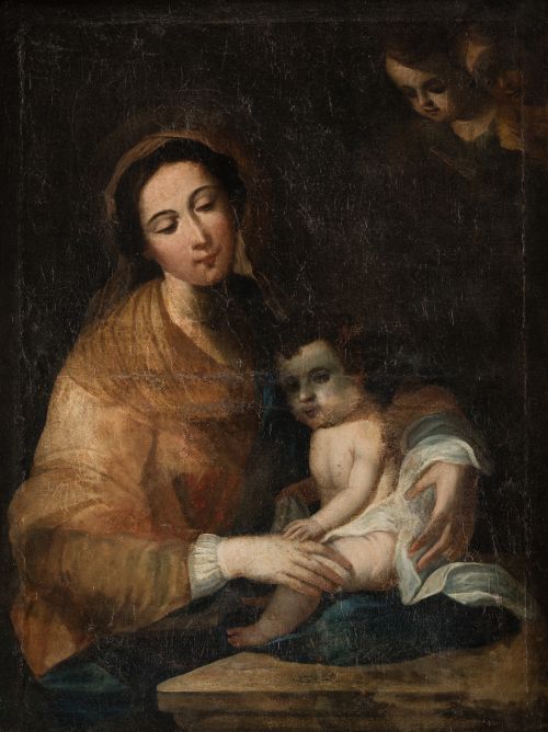 ESCUELA ESPAÑOLA, "Virgen con el Niño", Óleo sobre lienzo