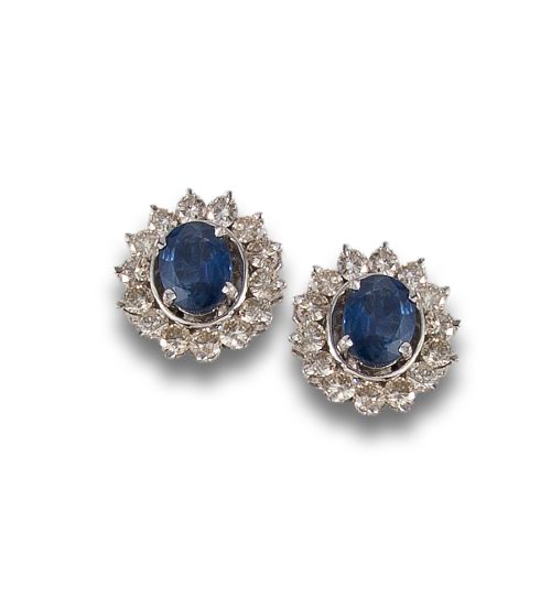 PENDIENTES ROSETON CON ZAFIROS Y DIAMANTES 