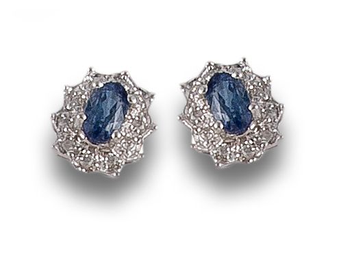 PENDIENTES ORO BLANCO ZAFIROS Y DIAMANTES 