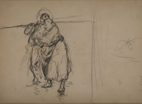 MANUEL RUIZ GUERRERO, "Boceto de campesinos", Lápiz sobre p