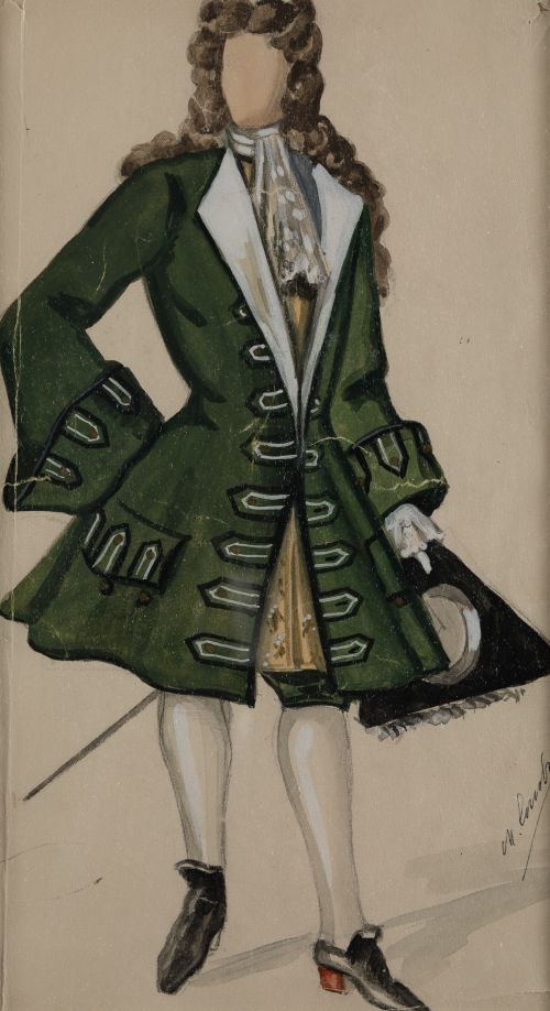 MANUEL COMBA Y SIGÜENZA, "Figurín de teatro", Grafito y gou