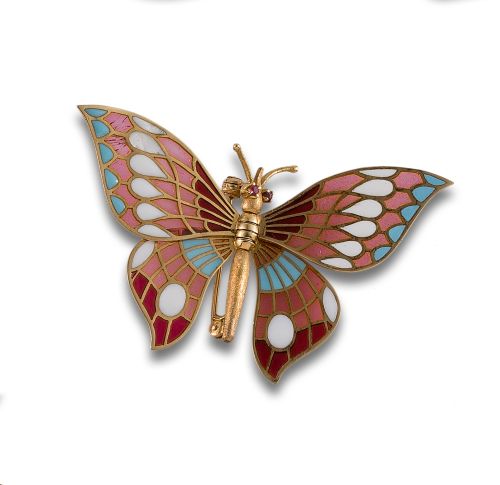 BROCHE MARIPOSA DE ORO Y ESMALTES.