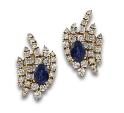 PEDIENTES DE ORO, ZAFIROS Y DIAMANTES