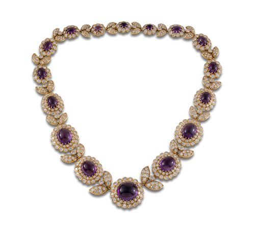 COLLAR DE ORO CON AMATISTAS Y DIAMANTES