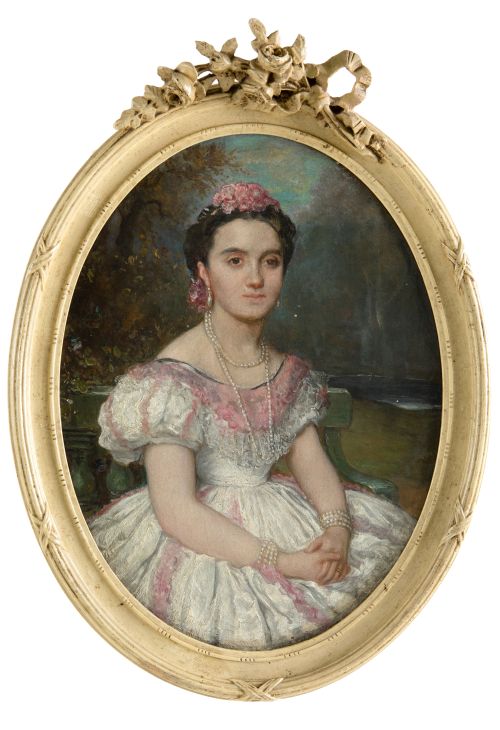 ESCUELA ESPAÑOLA , "Retrato de joven con vestido blanco", Ó