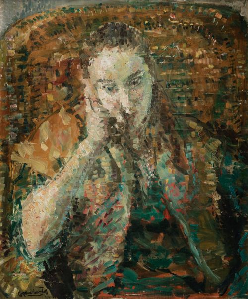 JULIÁN GRAU SANTOS, "Retrato", 1963, Óleo sobre lienzo pega