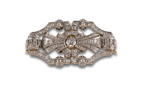 BROCHE DOBLE CLIP DE ORO Y PLATINO CON DIAMANTES.