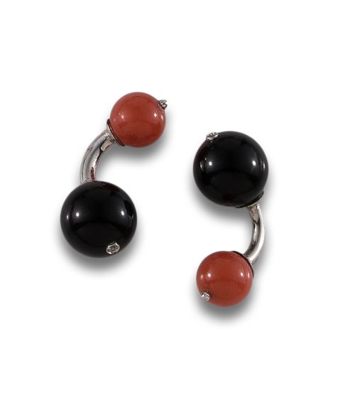 GEMELOS EN PLATA CON CORAL Y ONIX