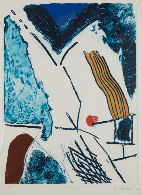 JOSEP  GUINOVART, "Sin título" , Grabado iluminado sobre pa