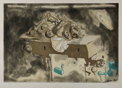 JORGE CASTILLO, "Composición", 1991, Grabado iluminado 