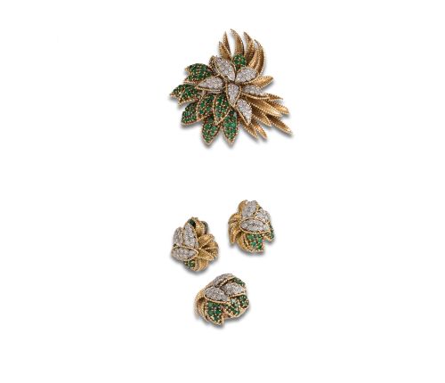 CONJUNTO AÑOS 60 ORO DIAMANTES Y ESMERALDAS