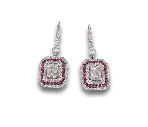 PENDIENTES DE ORO CON RUBIES Y DIAMANTES