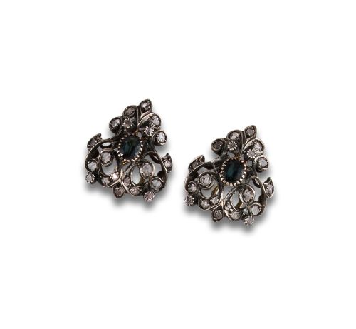 PENDIENTES DEL SIGLO XIX CON DIAMANTES Y ZAFIRO