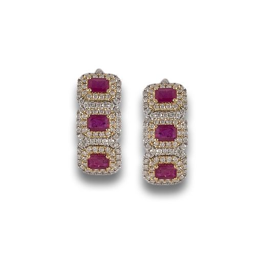 PENDIENTES ORO BLANCO CON RUBIES Y DIAMANTES