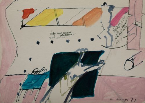 MANUEL HERNÁNDEZ MOMPÓ, "Vendedora boceando", 1971, Técnica