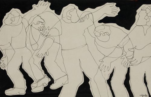 PEDRO SOBRADO, "La pelea", Tinta sobre papel