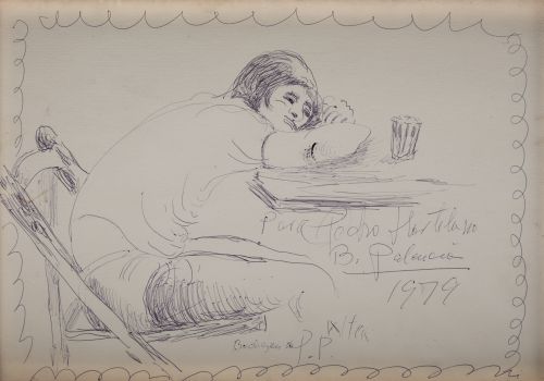 BENJAMÍN PALENCIA, "Mujer reclinada", 1979, Bolígrafo azul 