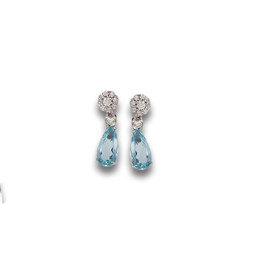 PENDIENTES DE AGUAMARINA EN ORO BLANCO CON DIAMATNES