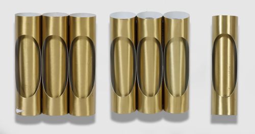 Tres apliques de latón dorado de forma tubular, años 70