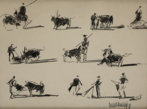 RAFAEL DURANCAMPS, "Apuntes taurinos", Técnica mixta sobre 