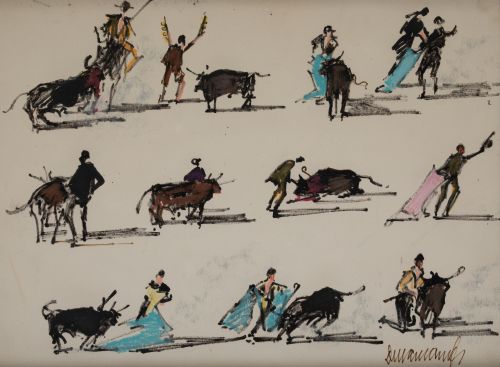 RAFAEL DURANCAMPS, "Apuntes taurinos", Técnica mixta sobre 