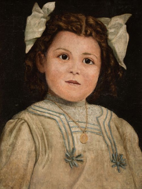 ESCUELA ESPAÑOLA , "Retrato de niña", Óleo sobre lienzo