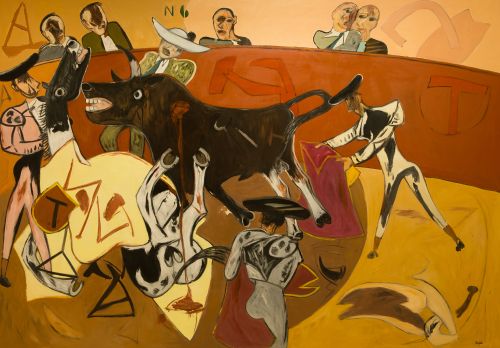 JUAN BARJOLA, "Tauromaquia", Óleo sobre lienzo