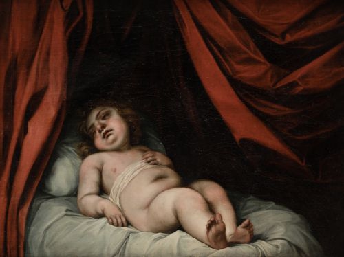 ESCUELA ANDALUZA, "Niño Jesús dormido", Óleo sobre lienzo