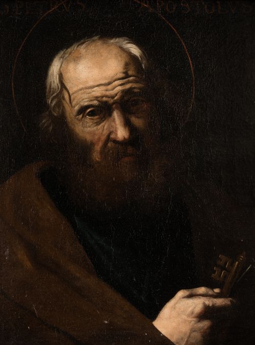  ESCUELA ITALIANA, "San Pedro apostol", Óleo sobre lienzo