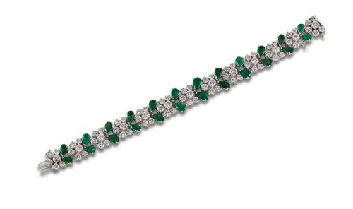 PULSERA DE PLATINO CON ESMERALDAS Y DIAMANTES 