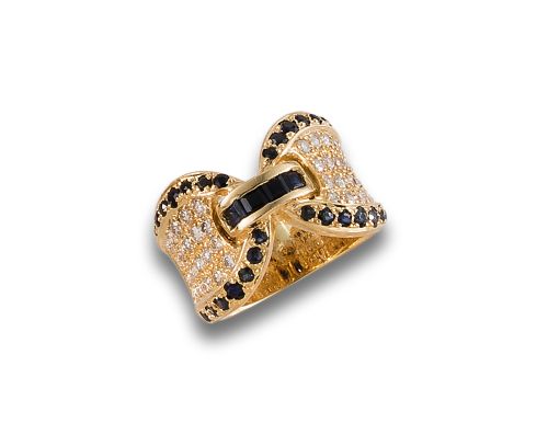 SORTIJA DE ORO AMARILLO CON ZAFIROS Y DIAMANTES