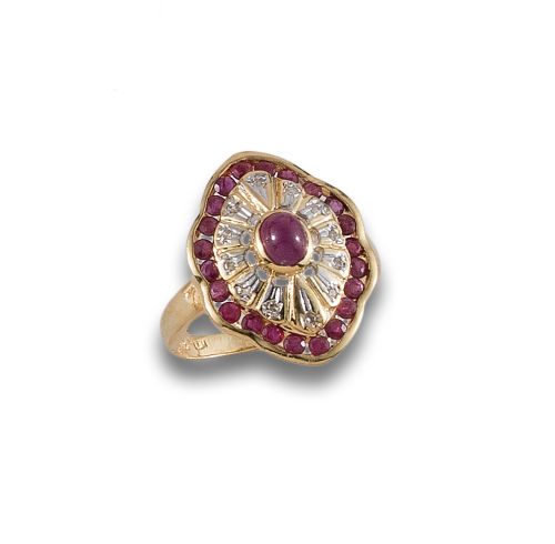 SORTIJA ORO AMARILLO  CON RUBI Y DIAMANTE