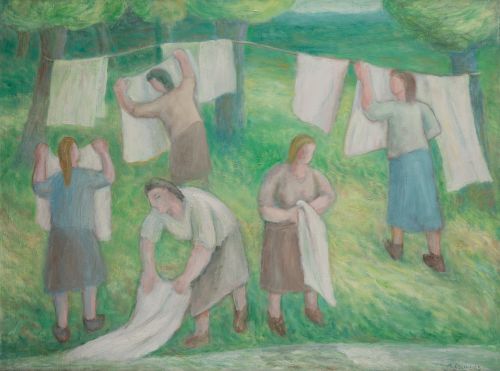 MANUEL  COLMEIRO, "Lavanderas", 1977, Óleo sobre lienzo