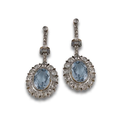 PENDIENTES ART DECO EN ORO CON ESPINELA SINTÉTICA Y DIAMANT