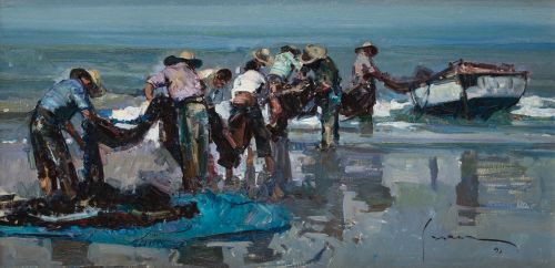 EUSTAQUIO SEGRELLES, "Pescadores en la playa de Valencia", 