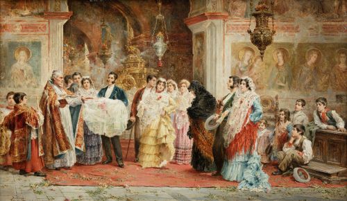 DOMINGO FERNÁNDEZ GONZÁLEZ, "Un bautismo", Óleo sobre lienz