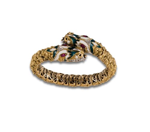 BRAZALETE AÑOS 70 DRAGÓN ORO Y ESMALTE