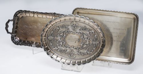 Rectangular Spanish silver tray with handles, 916 fineness,