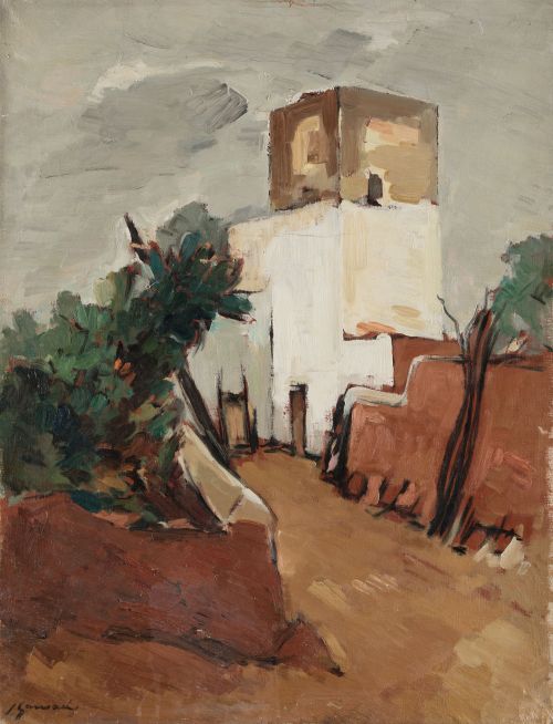 JOSÉ GAUSACHS, "Pueblo", Óleo sobre lienzo