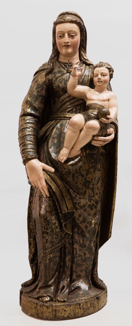 ESCUELA CASTELLANA, "Virgen con el Niño, Escultura de mader